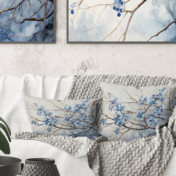Blue And Grey Leave On Branch - Leaves Throw Pillow